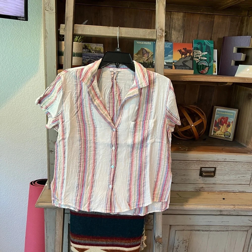 Rails Zuma Havana Stripe Button Up Top Size Xs - image 1
